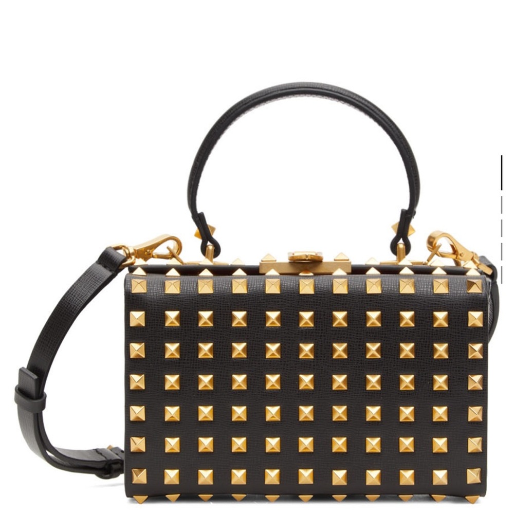 Valentino Garavani Black and Gold Studded Shoulder Bag